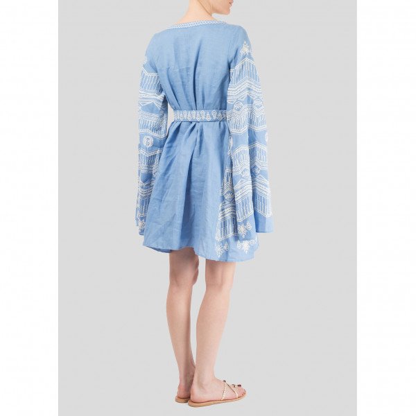 SVITLAYA Sun Ray Embroidered Linen Mini Dress