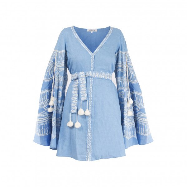 SVITLAYA Sun Ray Embroidered Linen Mini Dress
