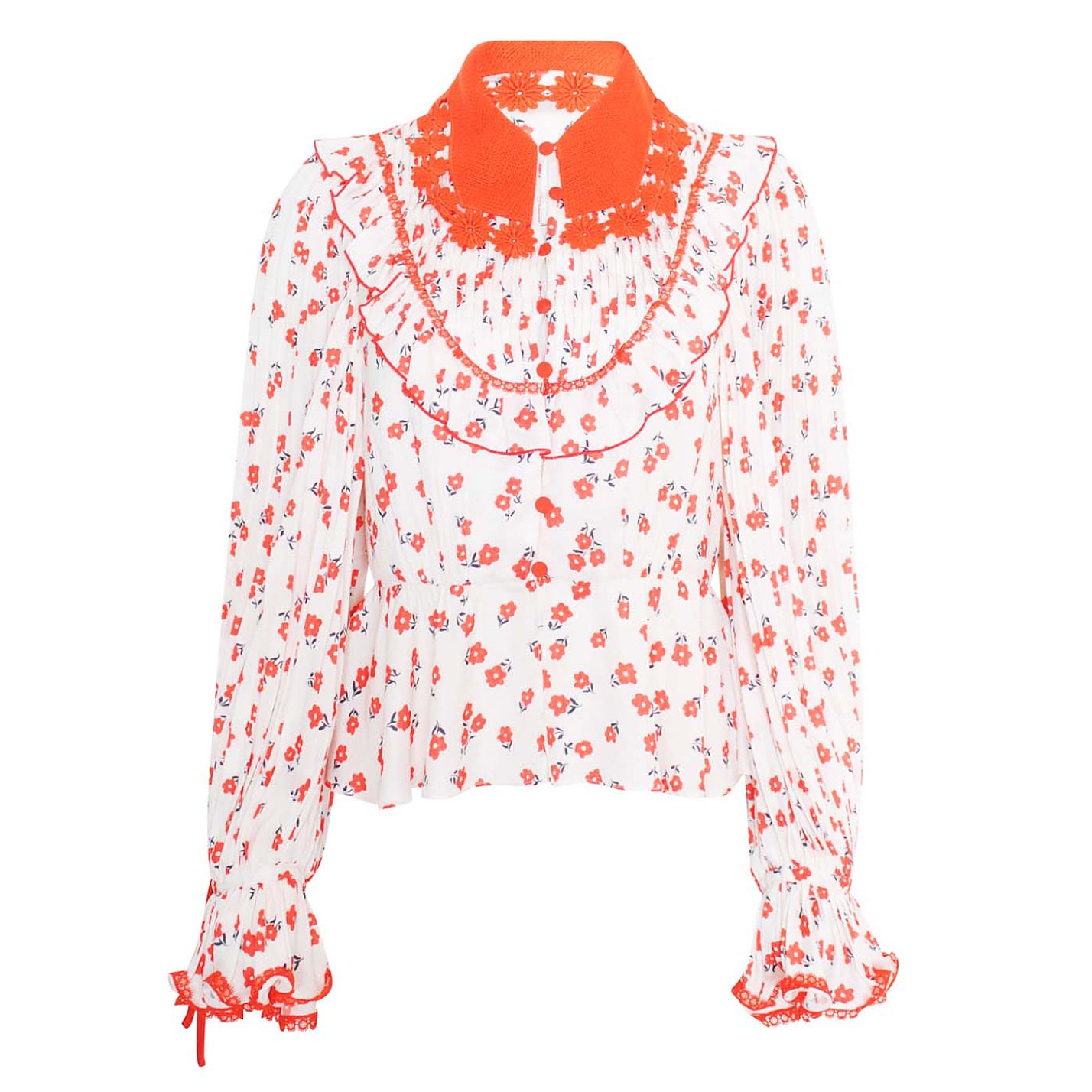 Self-Portrait Embroidered-Collar Floral Blouse