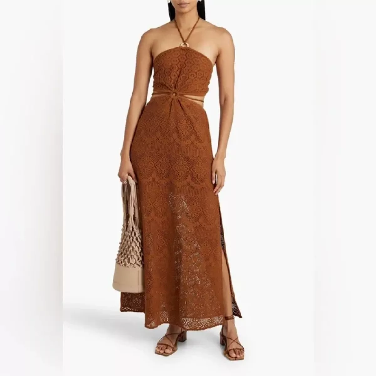 Jonathan Simkhai Jonathan Simkhai cutout brown crochet knit dress