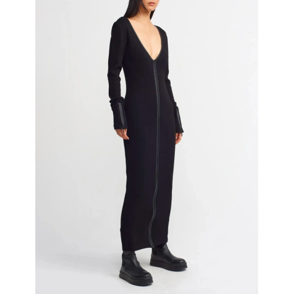NU LONDON Deep V-Neck Knitted Dress