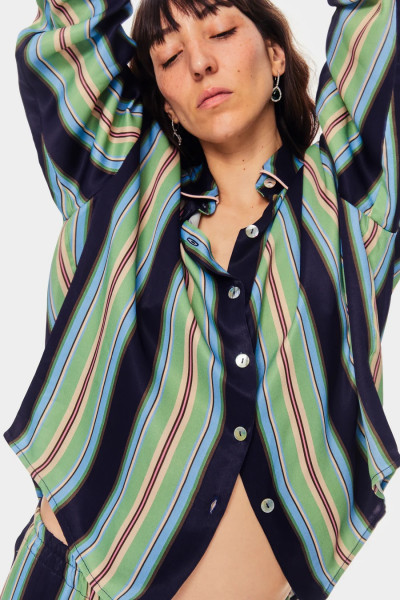 Sleeper Pastelle oversized Pajama set in Teale stripes
