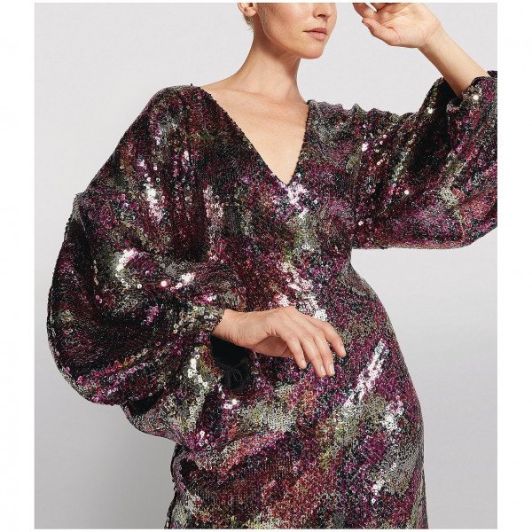 Halpern Embellished Blouson-Sleeve Gown