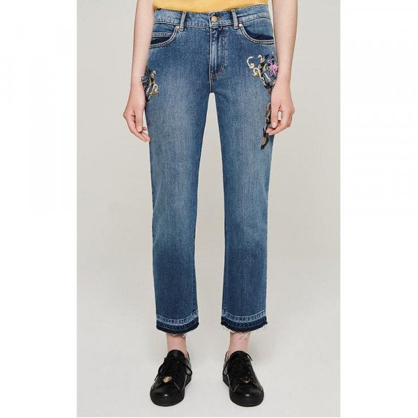 Pants & Jeans, Escada Womens Sequin-Embroidered Jeans Blue