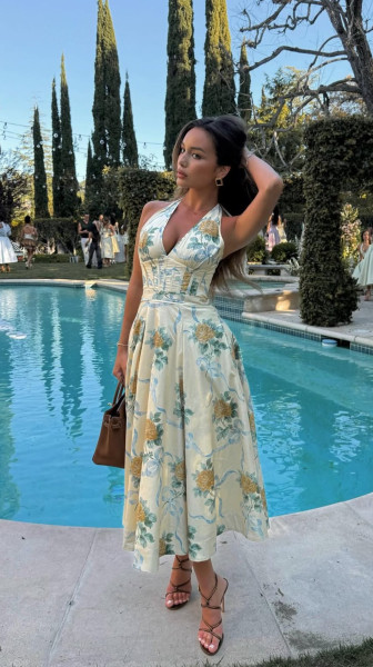 HOUSE OF CB Allena Lemon Ribbon Stretch Cotton Halter Midi Sundress