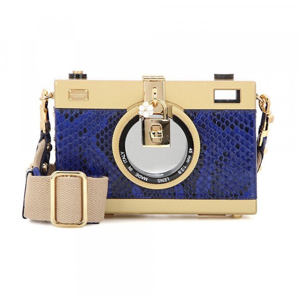 Royal Blue Python Leather Camera Cross Body Bag