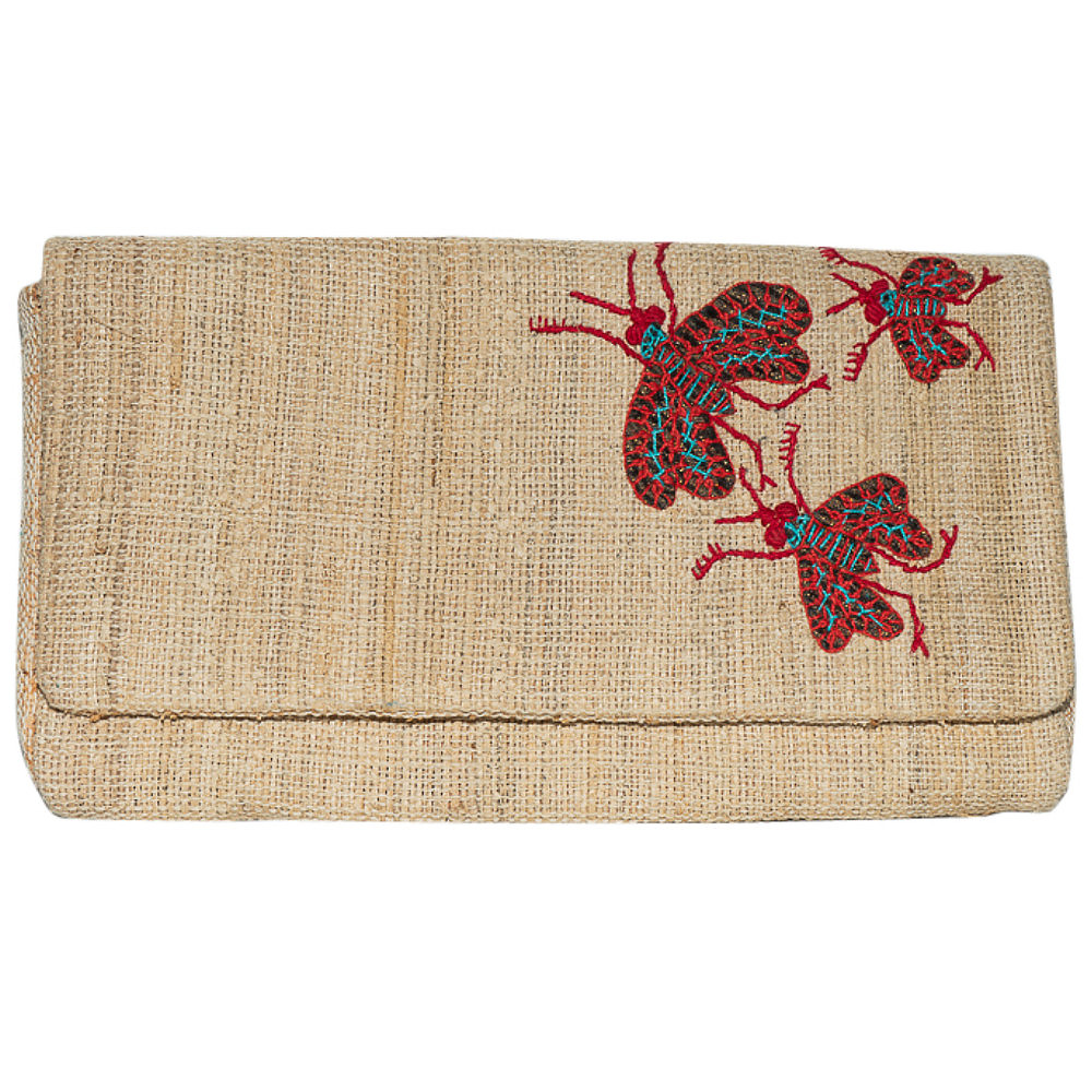 Catherine Prevost Tweed Clutch With Embroidered Moth