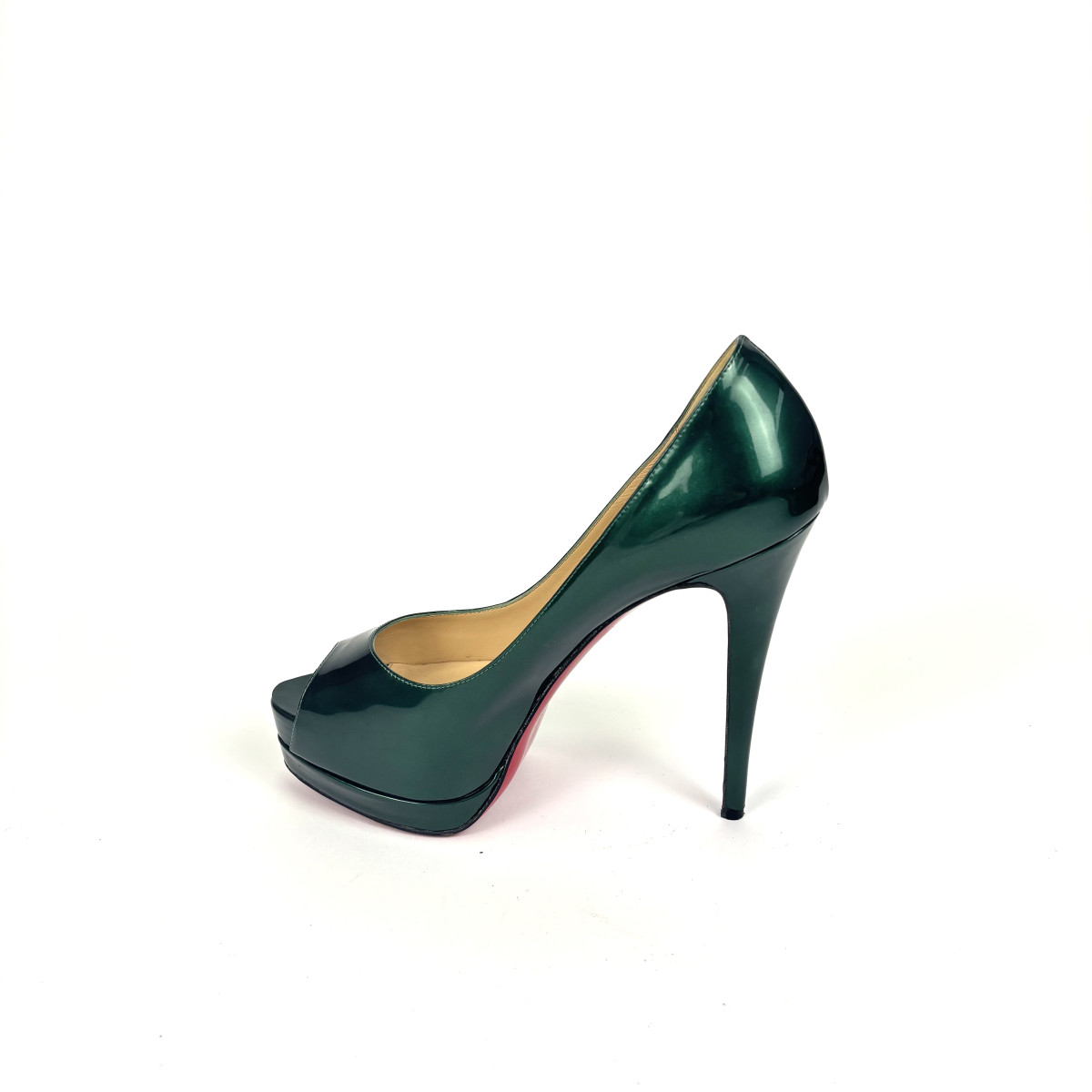 Christian Louboutin Green Patent Leather Peep-Toe Platform Pumps
