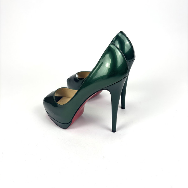 Christian Louboutin Green Patent Leather Peep-Toe Platform Pumps