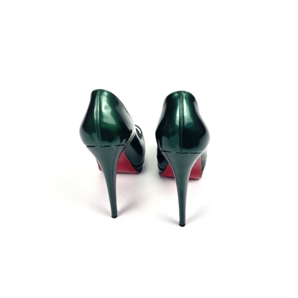 Christian Louboutin Green Patent Leather Peep-Toe Platform Pumps