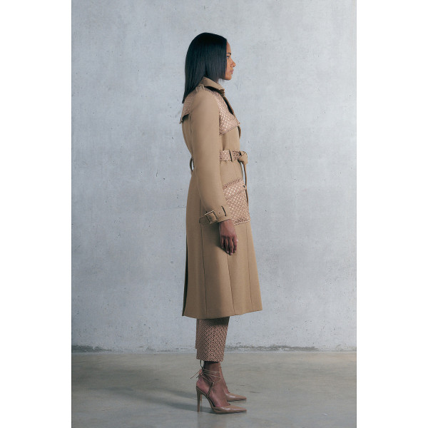 Karen Millen Italian Virgin Wool Jacquard Contrast Trench Coat