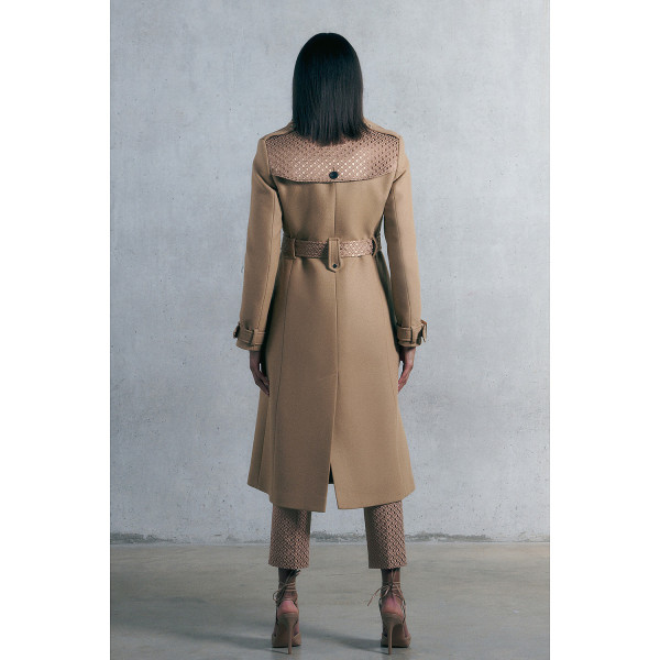 Karen Millen Italian Virgin Wool Jacquard Contrast Trench Coat