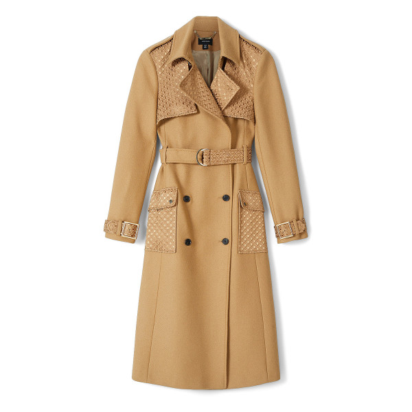 Karen Millen Italian Virgin Wool Jacquard Contrast Trench Coat