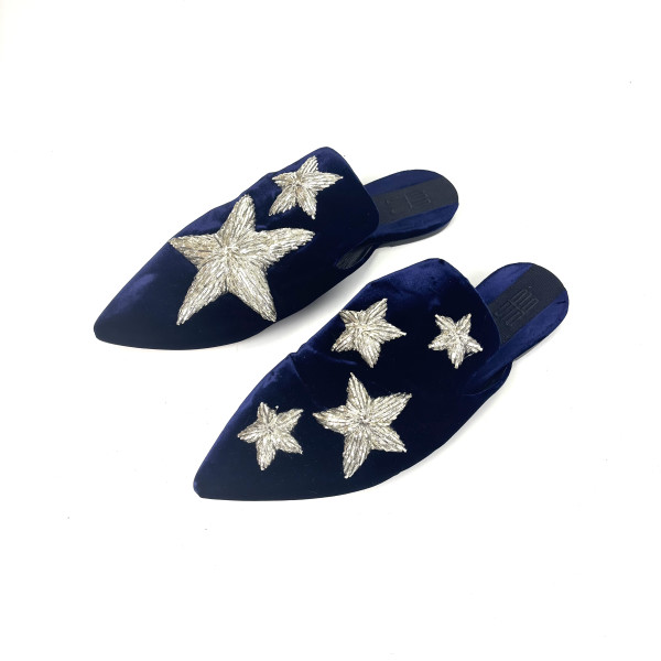 Sanayi Embellished Velvet Star Mules