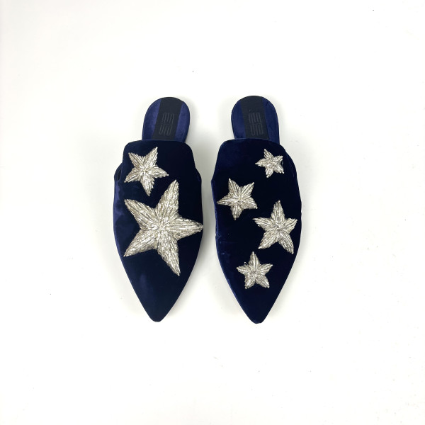 Sanayi Embellished Velvet Star Mules