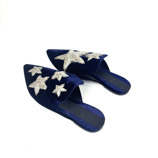 Sanayi Embellished Velvet Star Mules