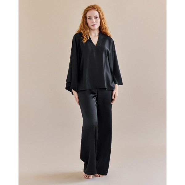 Issoir The Gia Silk Kaftan Top - Black