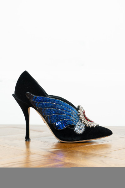 DOLCE & GABBANA DOLCE & GABANNA Lori Velvet Sacred Heart Wings Embroidered Pumps