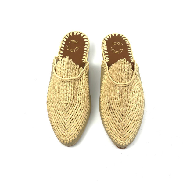 KILOMETRE PARIS Raffia & Leather Slip-On Mules