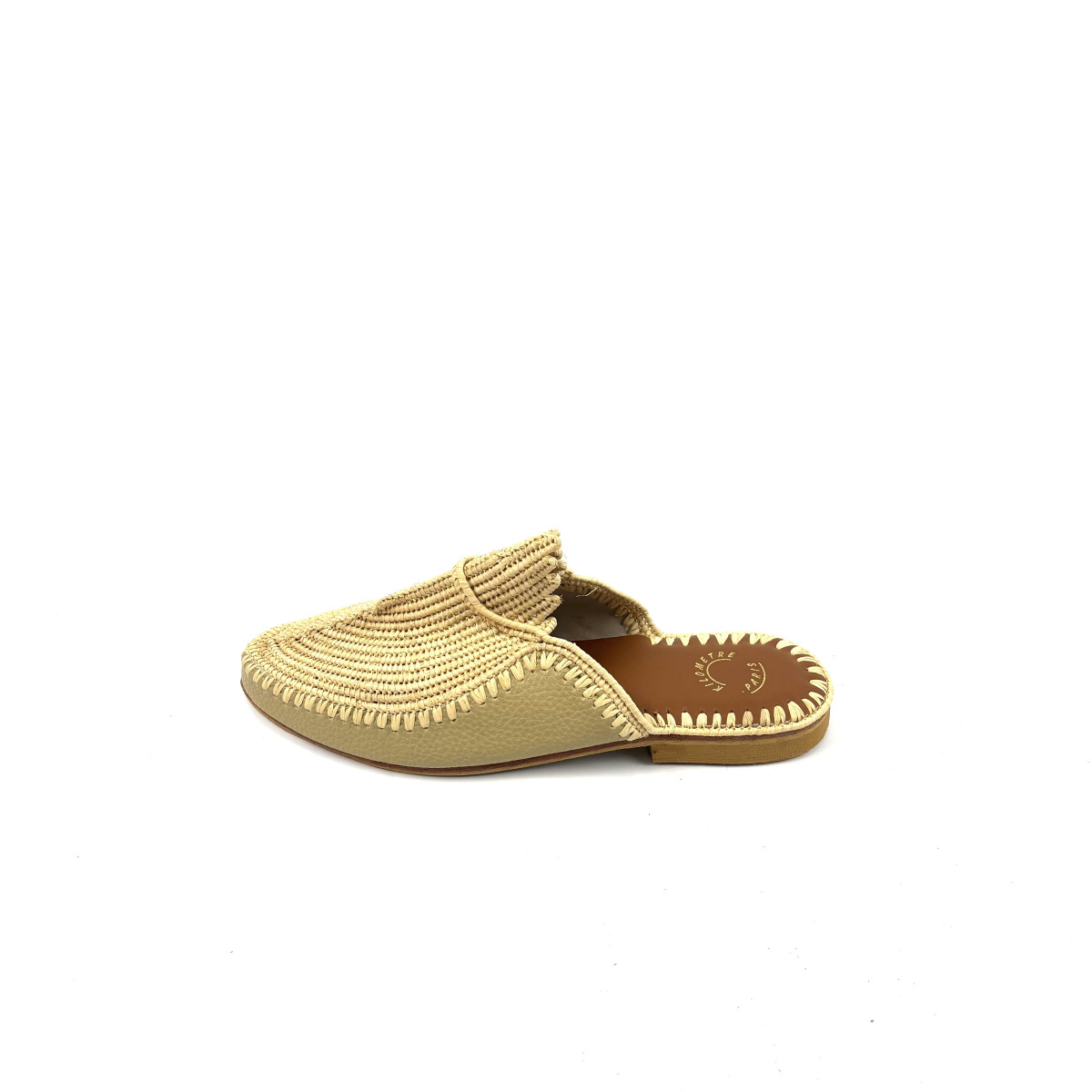 KILOMETRE PARIS Raffia & Leather Slip-On Mules