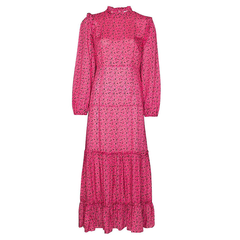 Rixo High-Neck Rose Print Dress