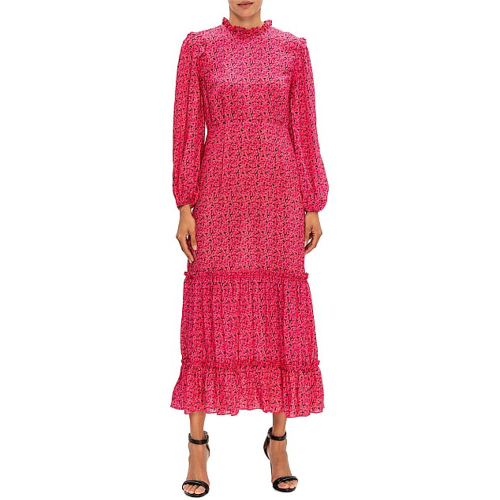 Rixo High-Neck Rose Print Dress