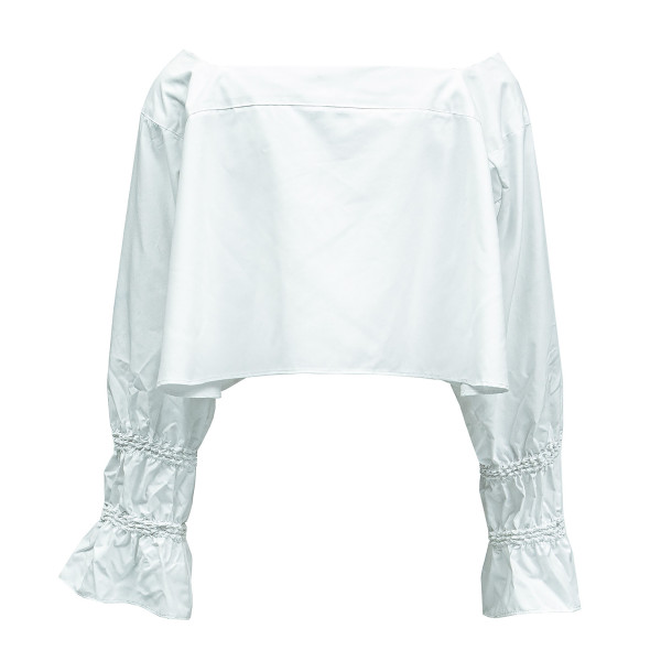 JU-NNA Grace - Shibori Cuff Wide Neck Blouse White