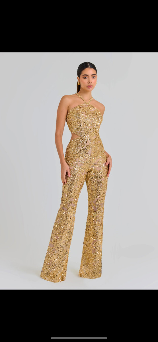 Nadine Merabi Hallie Gold Jumpsuit