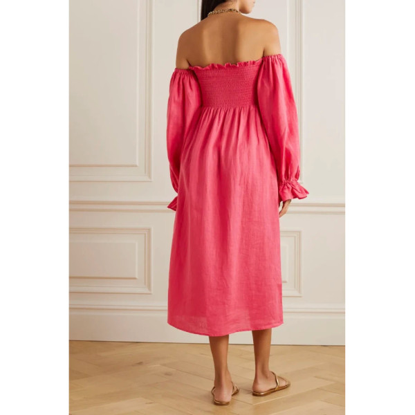 Sleeper Atlanta Smocked Linen Dress