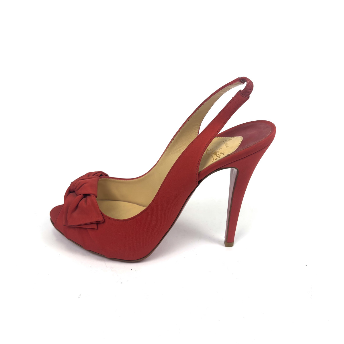 Christian Louboutin Red Satin Bow Slingback Heels