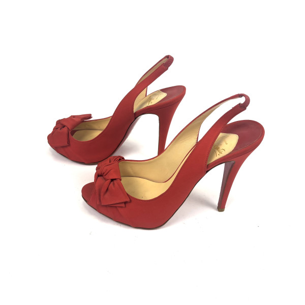 Christian Louboutin Red Satin Bow Slingback Heels