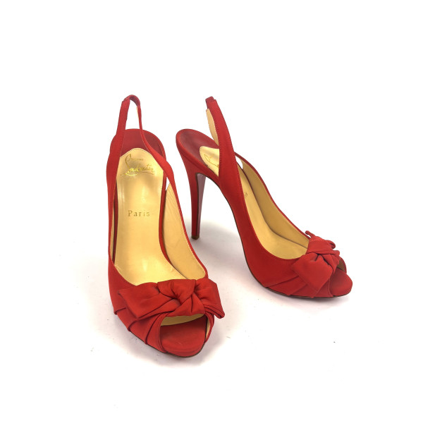Christian Louboutin Red Satin Bow Slingback Heels