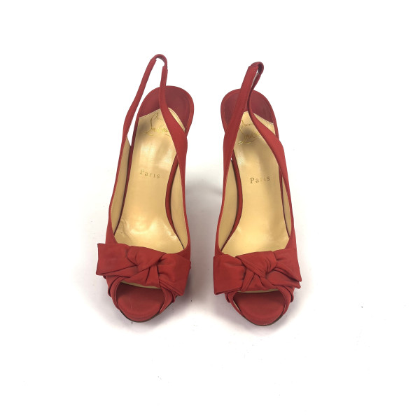 Christian Louboutin Red Satin Bow Slingback Heels