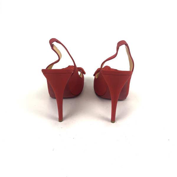 Christian Louboutin Red Satin Bow Slingback Heels