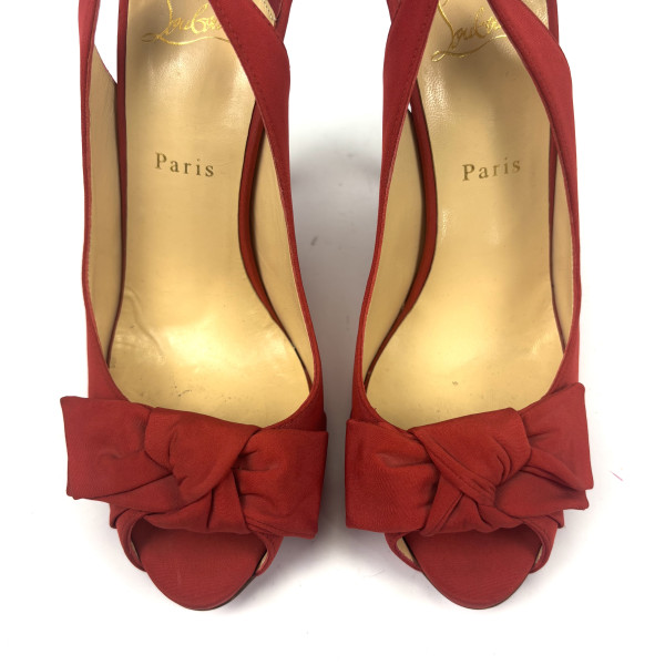 Christian Louboutin Red Satin Bow Slingback Heels