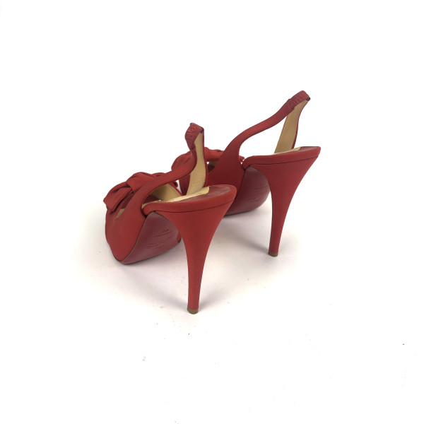 Christian Louboutin Red Satin Bow Slingback Heels