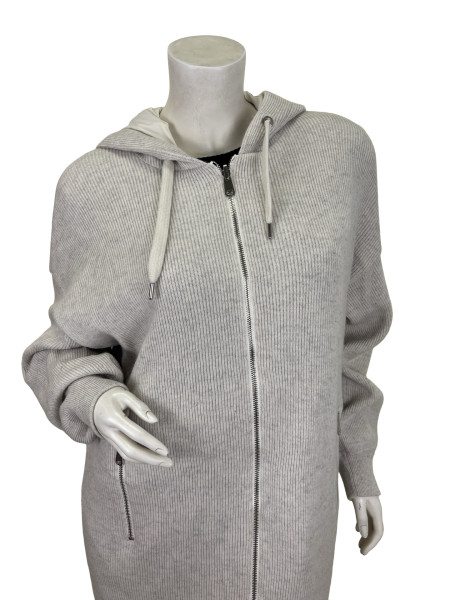 Brunello Cucinelli Long Ribbed Cashmere Hoodie in Grey