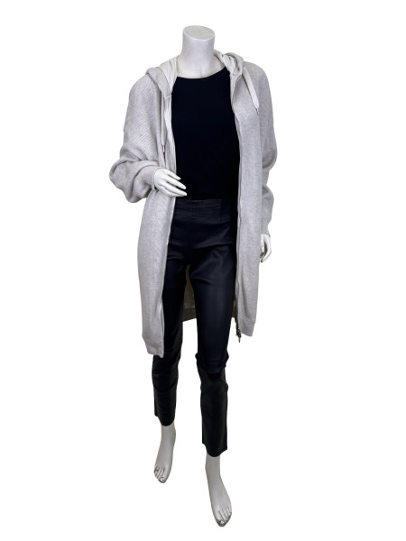 Brunello Cucinelli Long Ribbed Cashmere Hoodie in Grey