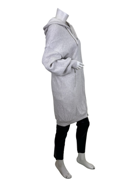 Brunello Cucinelli Long Ribbed Cashmere Hoodie in Grey