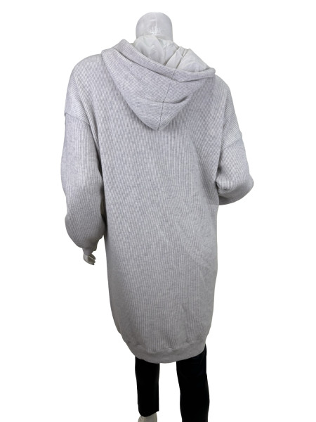 Brunello Cucinelli Long Ribbed Cashmere Hoodie in Grey