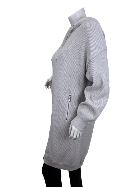 Brunello Cucinelli Long Ribbed Cashmere Hoodie in Grey