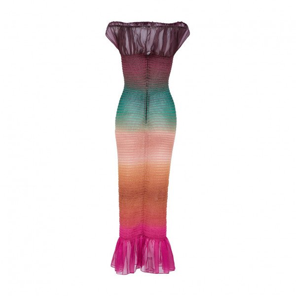 Emilio De La Morena Shirring Ombré Rainbow Sheath Dress