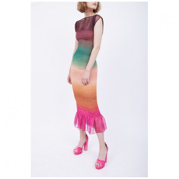 Emilio De La Morena Shirring Ombré Rainbow Sheath Dress