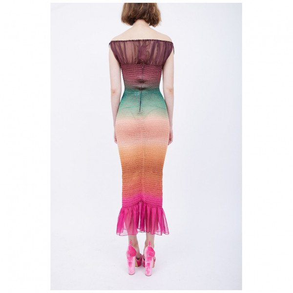 Emilio De La Morena Shirring Ombré Rainbow Sheath Dress