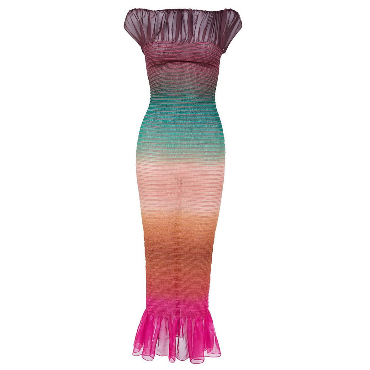 Emilio De La Morena Shirring Ombré Rainbow Sheath Dress