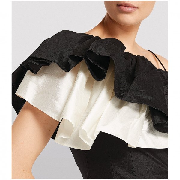 Rasario Silk Ruffled One-Shoulder Midi Dress