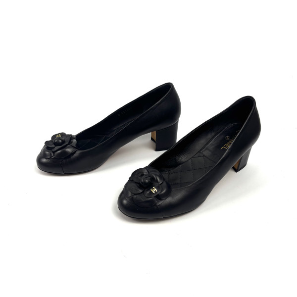 CHANEL Leather Camellia Pumps