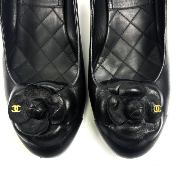 CHANEL Leather Camellia Pumps