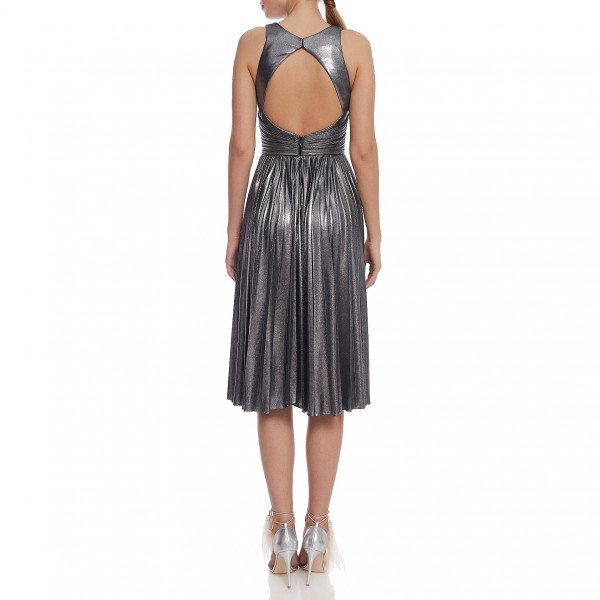 Iris Serban Metallic Pleated Midi Dress