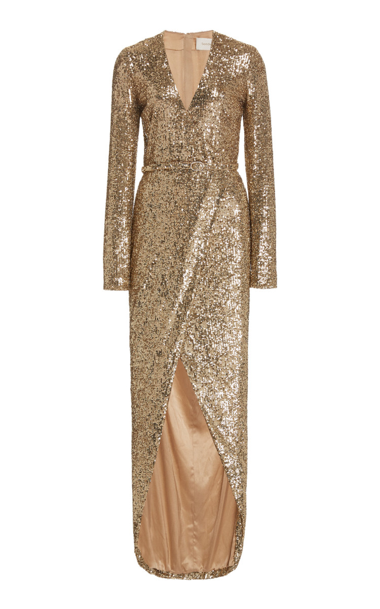 Sem Sem Sequin Wrap-Effect Belted<br>
Gown